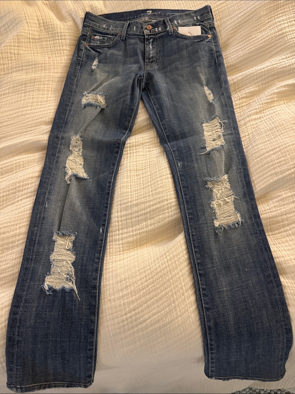 7 For All Mankind Roxanne Distressed Dark Blue Boot Cut Jeans